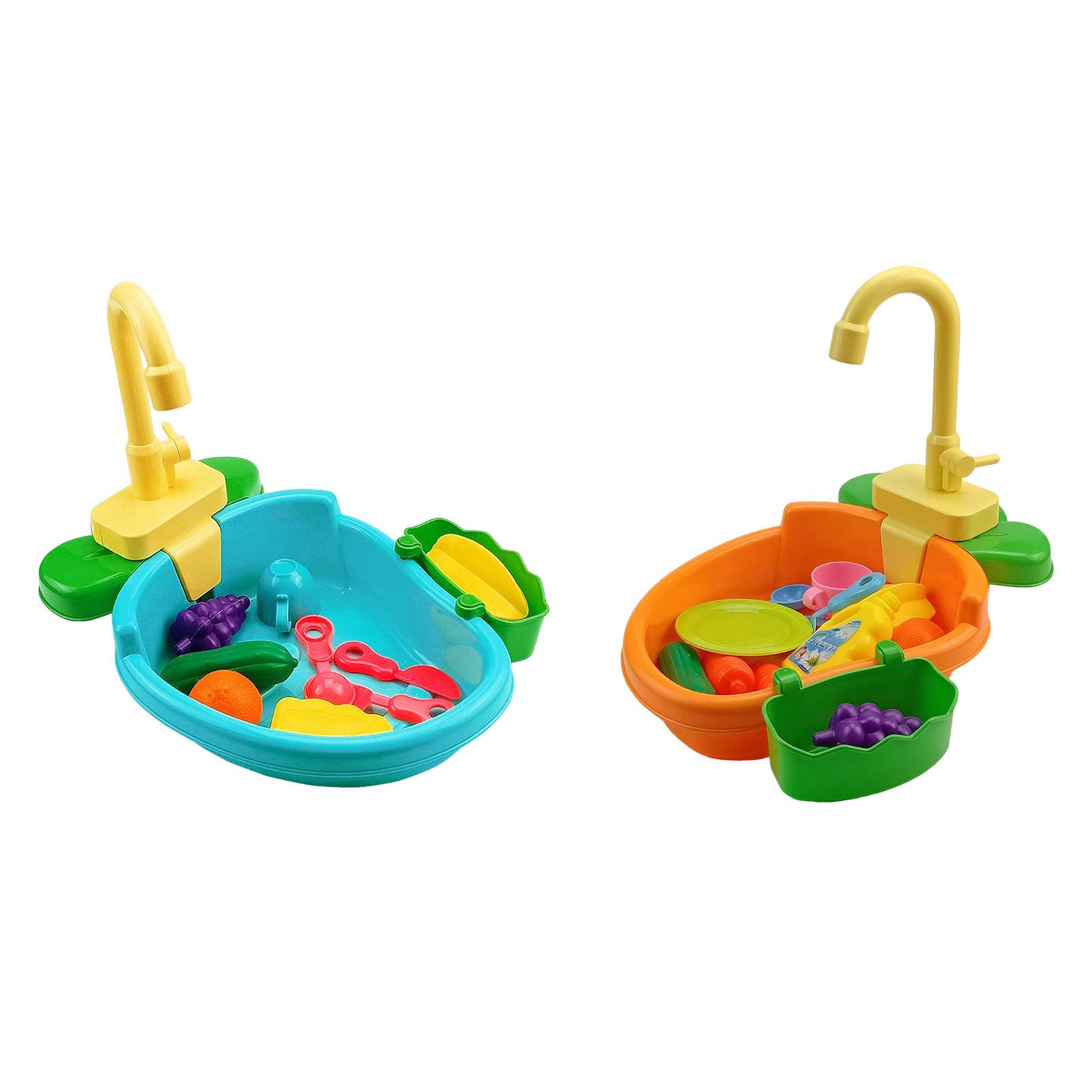 Play Sink Toy with Running Montessori Toy Playing Role Dishes Working Faucet Faucet Play Dishes Kid Childern