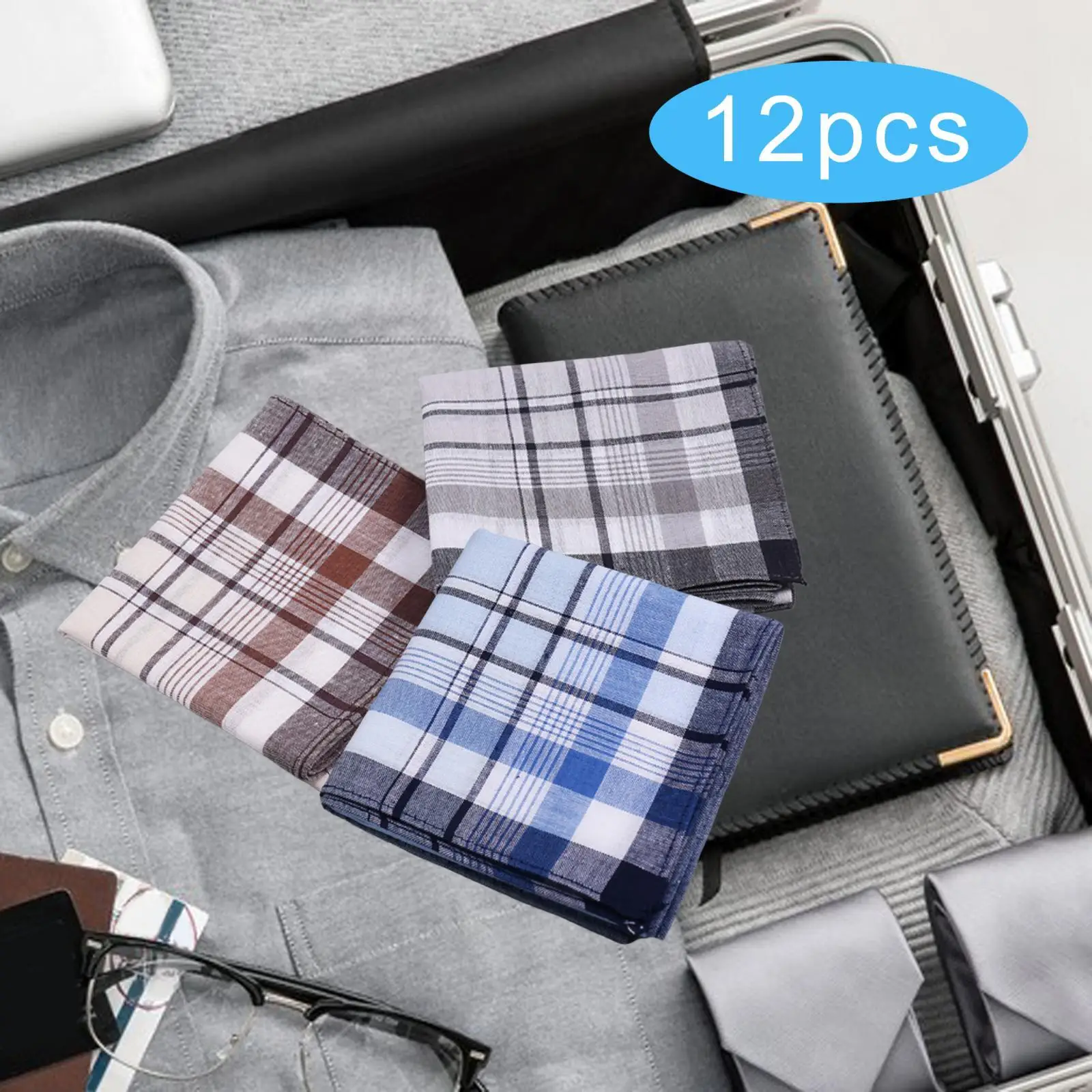 12Pcs Pocket Square Hankies Gifts 16inch Birthday Cotton Men`s Handkerchiefs