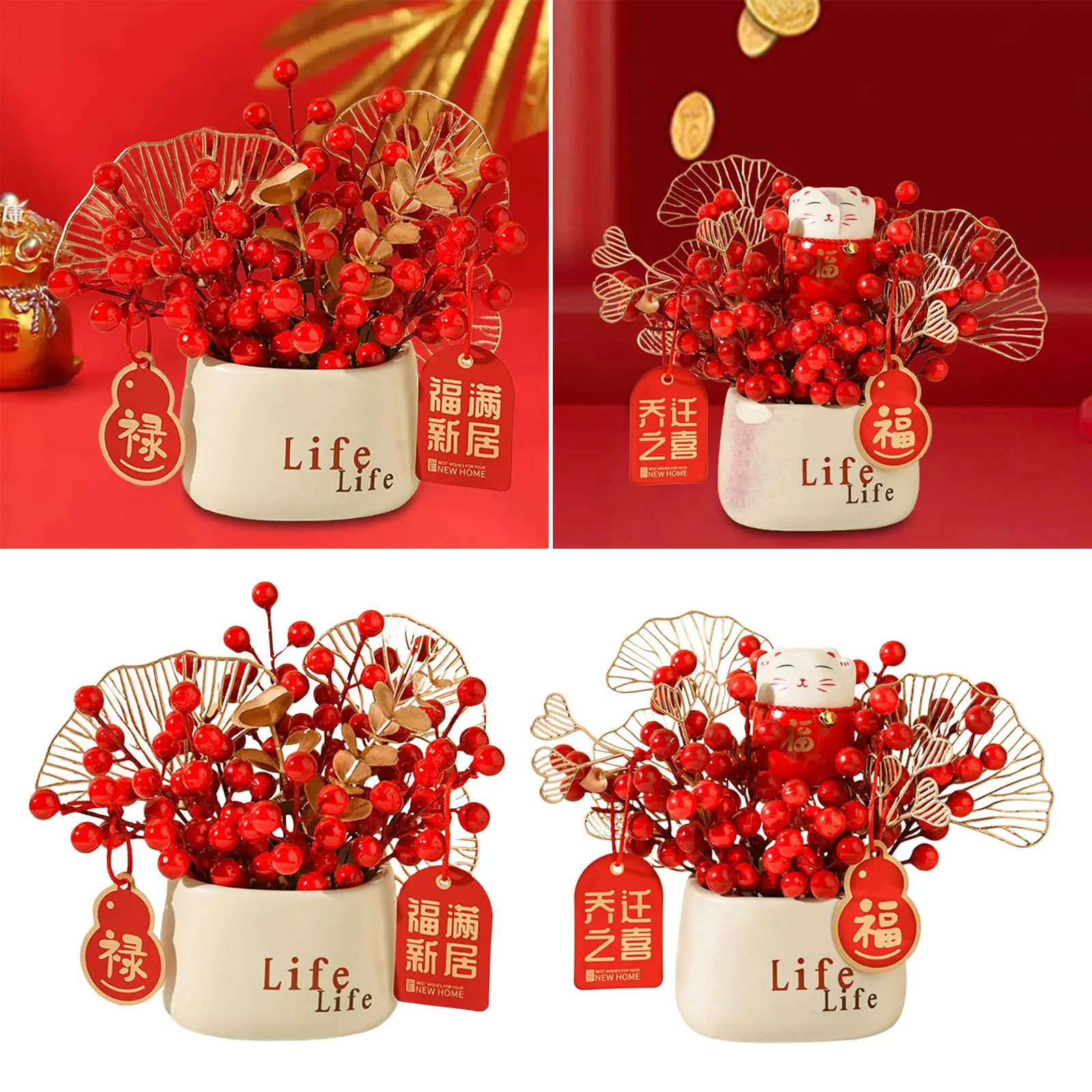 Artificial Berries Branches Flower Adornment Spring Festival Money Tree Chinese New Year Ornament for Halloween Wedding Decor