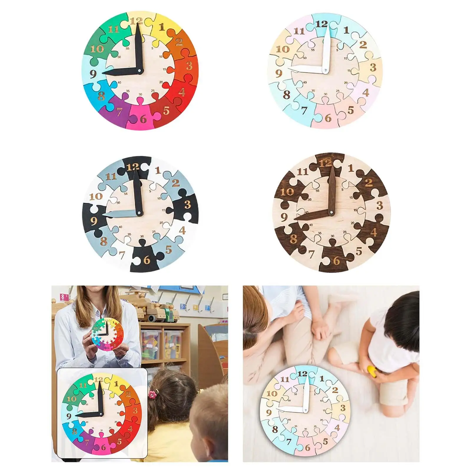 Montessori Wooden Clock Toys Kindergartner Learning Activities Hour Minute Cognition with Numbers for Children Toddler Baby