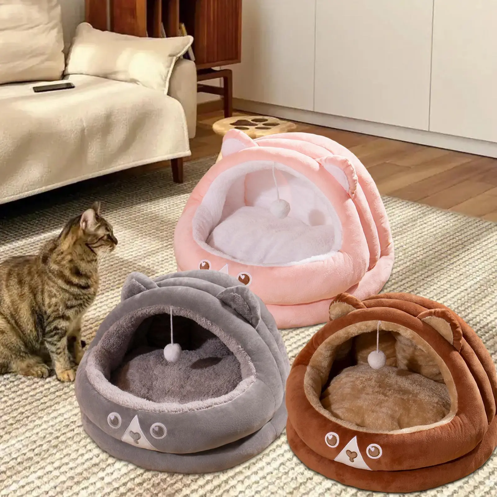 Dog Cat Bed Furniture Indoor Snooze Kennel Indoor Cats Soft Autumn Winter Semi Enclosed Pet Cat Nest for Cats Dog Puppy