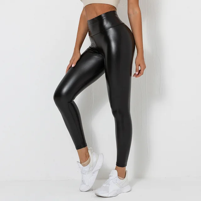 Women Black PU Leather Leggings High Waist Skinny Push Up