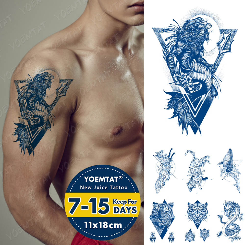 Best of Blue Lasting Ink Juice Waterproof Temporary Sticker Poseidon Fox Tiger Dragon Whale Body Fake Tatoo Men Women Everink Tattoos 3D Reviews & Tips