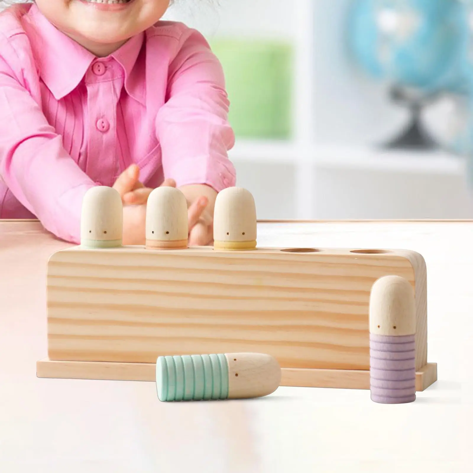 5 Wood People Figures Cylinder Blocks Bounce Game Preschool Learning Wooden Rainbow Peg Dolls Shapes Sorting Toys for Girls Boys
