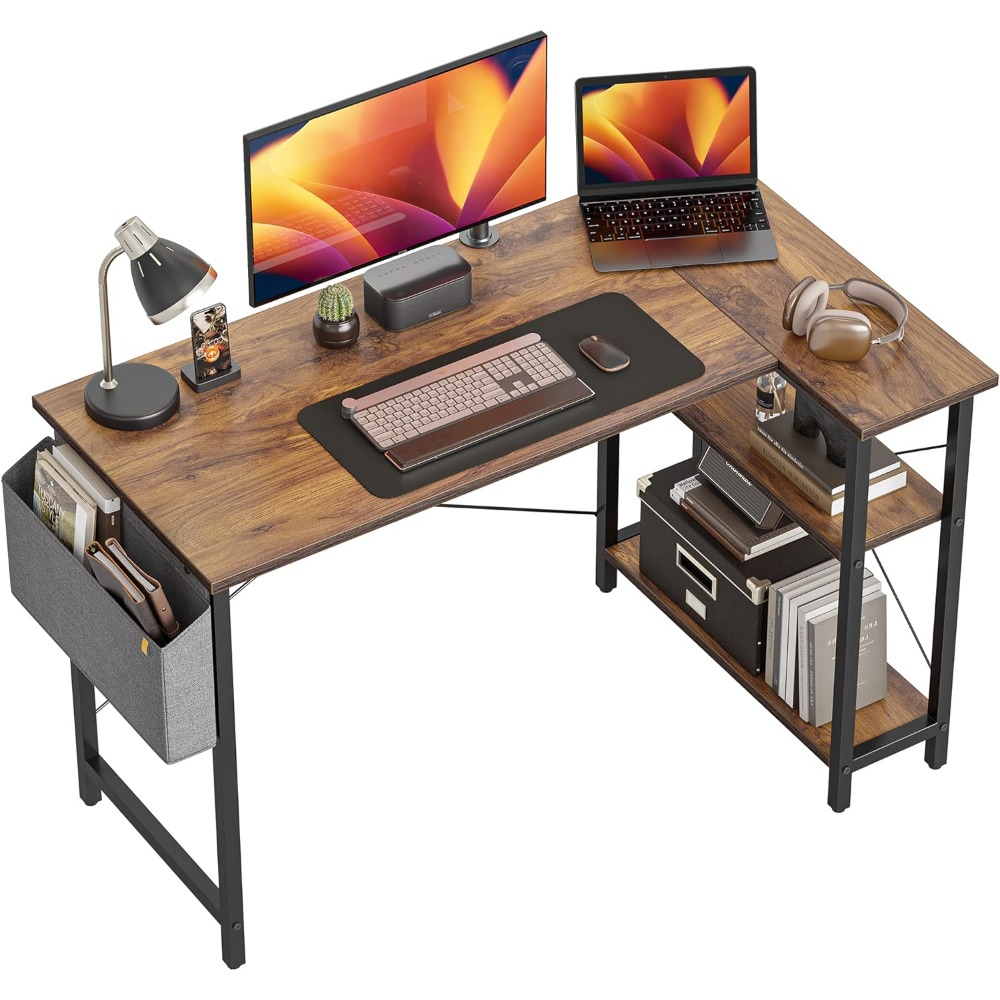 Description Picture 2 of item40 Inch Small L Shaped Computer Desk with Storage Shelves Home Office Corner Desk Study Writing Table, Deep Brown
