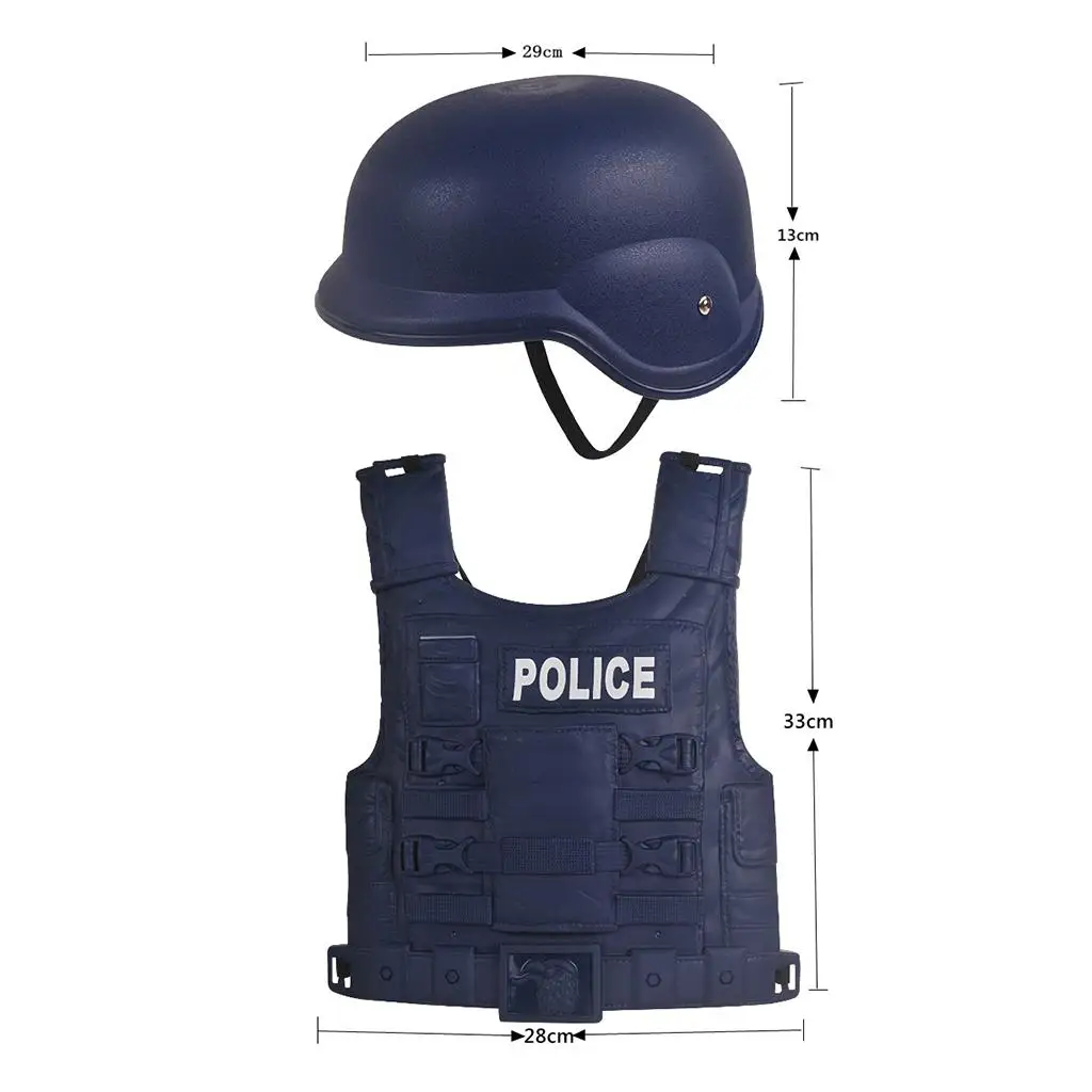Kids Cop Cap Bullet-proof Vest Suit Torch Earphones Toy Accs Gifts Props Kit 