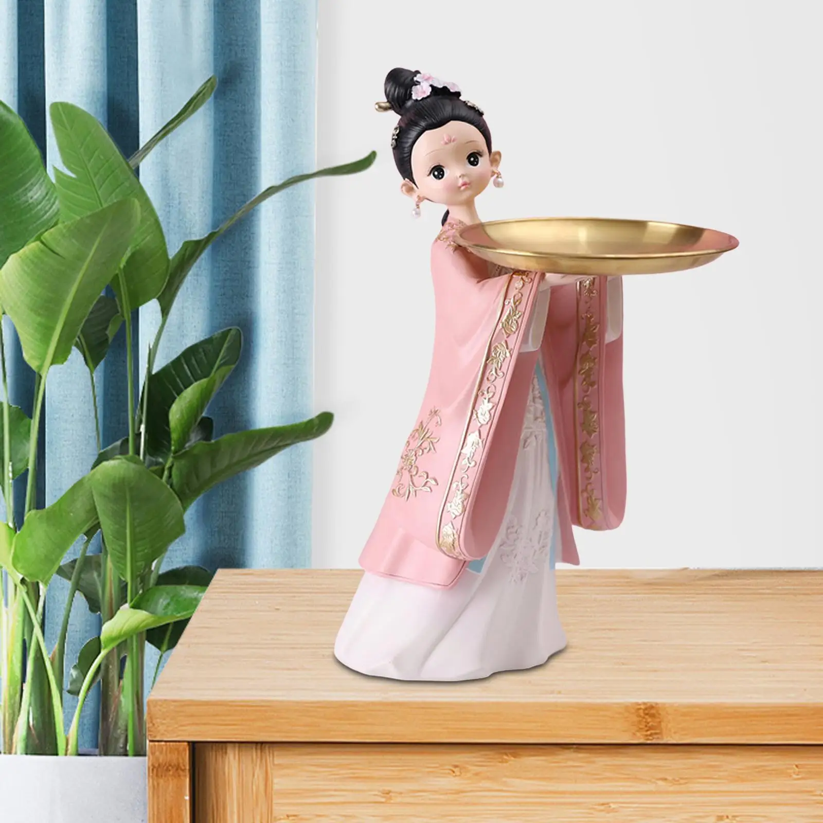 Girl Resin Statues Figurine Sculptures Jewelry Storage Counter Holder Decorative Serving Tray for Candy Table Decor Living Room