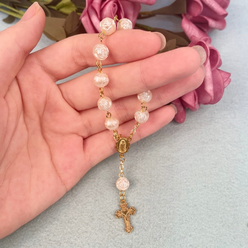 Katholische Acryl Finger Taufe Rosenkränze religiöse Gebets ball Perlen Kreuz Rosenkranz Perlen Taufe Gunst für Frauen Männer – Detail 9