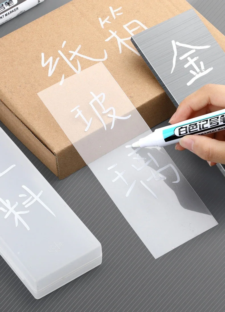 0.7/1.0/2.5MM White Marker Pens Oily Waterproof Permanent Paint Markers For Wood Plastic Leather Glass Stone Metal Art Supplies