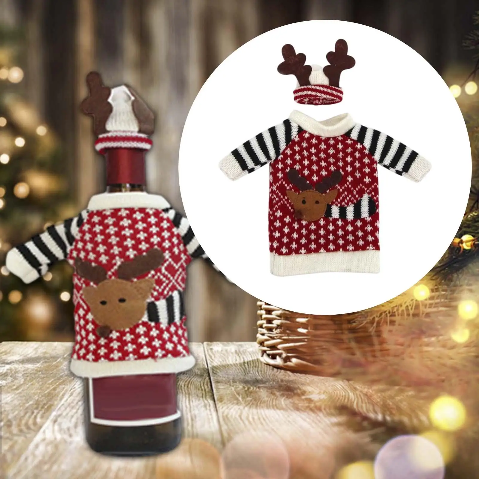 Wine Bottle Cover Wine Bottle Clothes with Hat Ornament Lovely Christmas Decoration for Home Xmas New Year Desktop