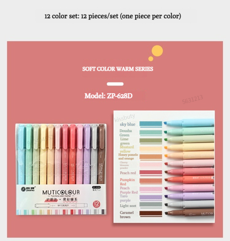 6/24 Farben/Box Morandi Retro Doppelköpfiger Textmarker Vintage Fluoreszierende Stifte Set Student Zeichnung Marker Briefpapier – Detail 12