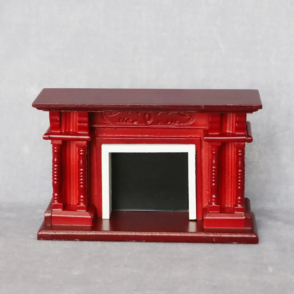 Miniature Fireplace Model Toys Red for 1:12 Dollhouse Furniture Living Room