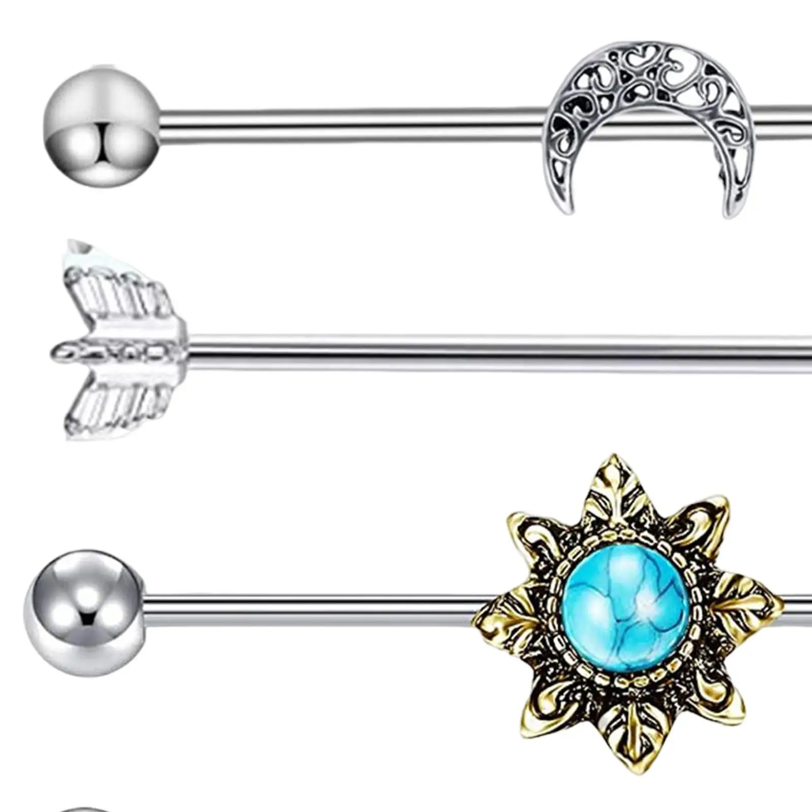 6Pcs Industrial Barbell Earrings Cartilage Body Piercing Jewelry Statement 38mm 1 1/2inch 14G Industrial Piercing Bar for Women