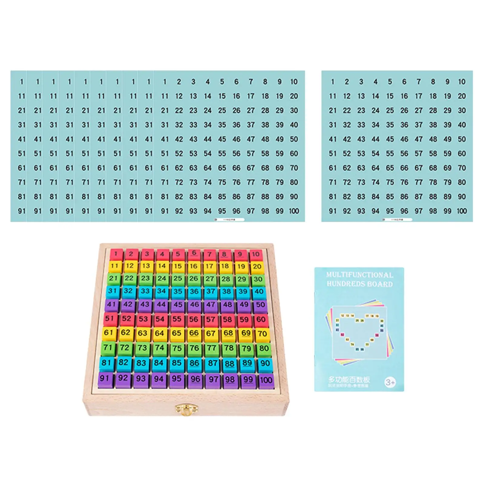 Montessori Math Counting Hundred Board Memory Toy with Cards Number Counting Learning 1-100 Consecutive Numbers for Children