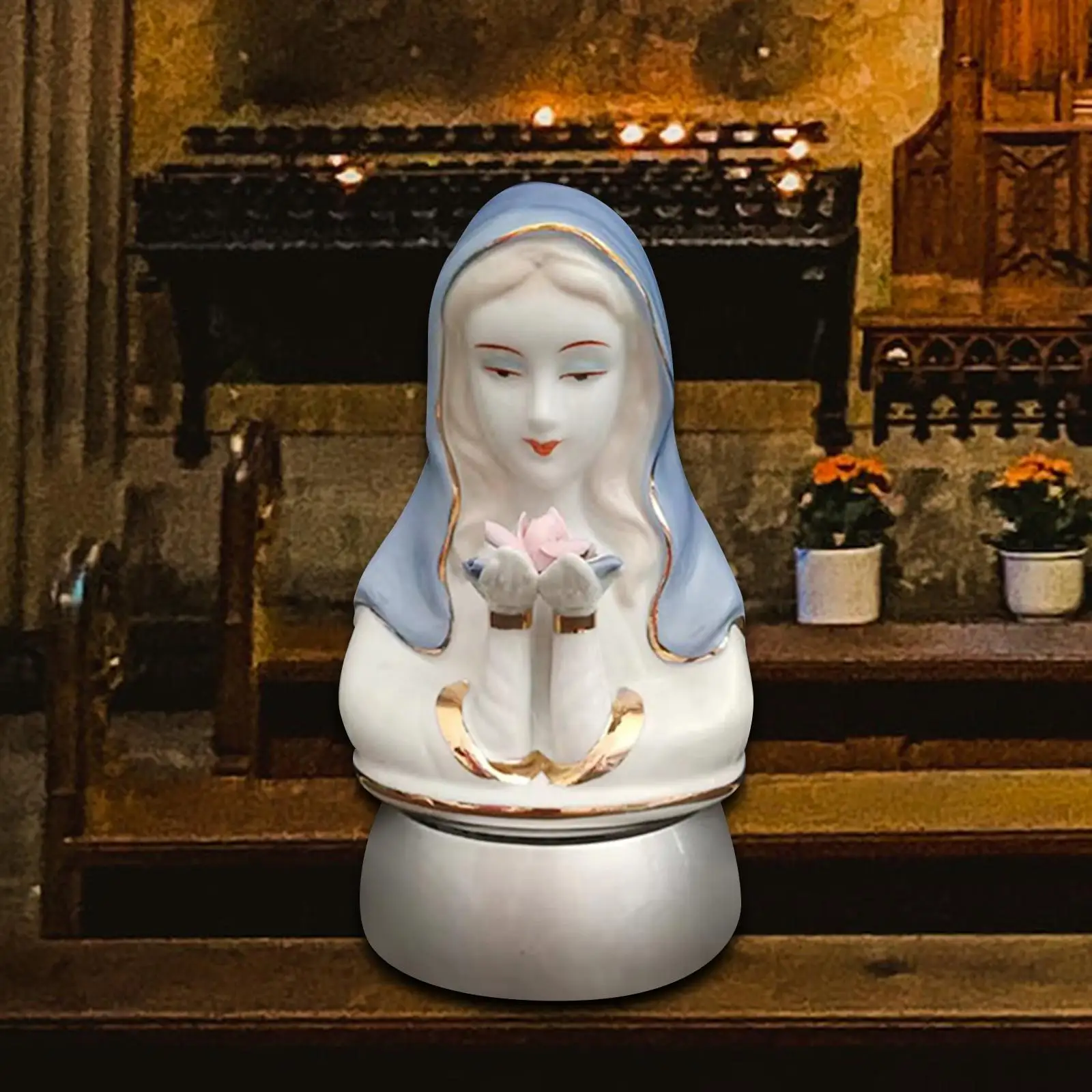 LED Virgin Mary Sculpture Figurine Light Decorative Religious Lantern Desktop