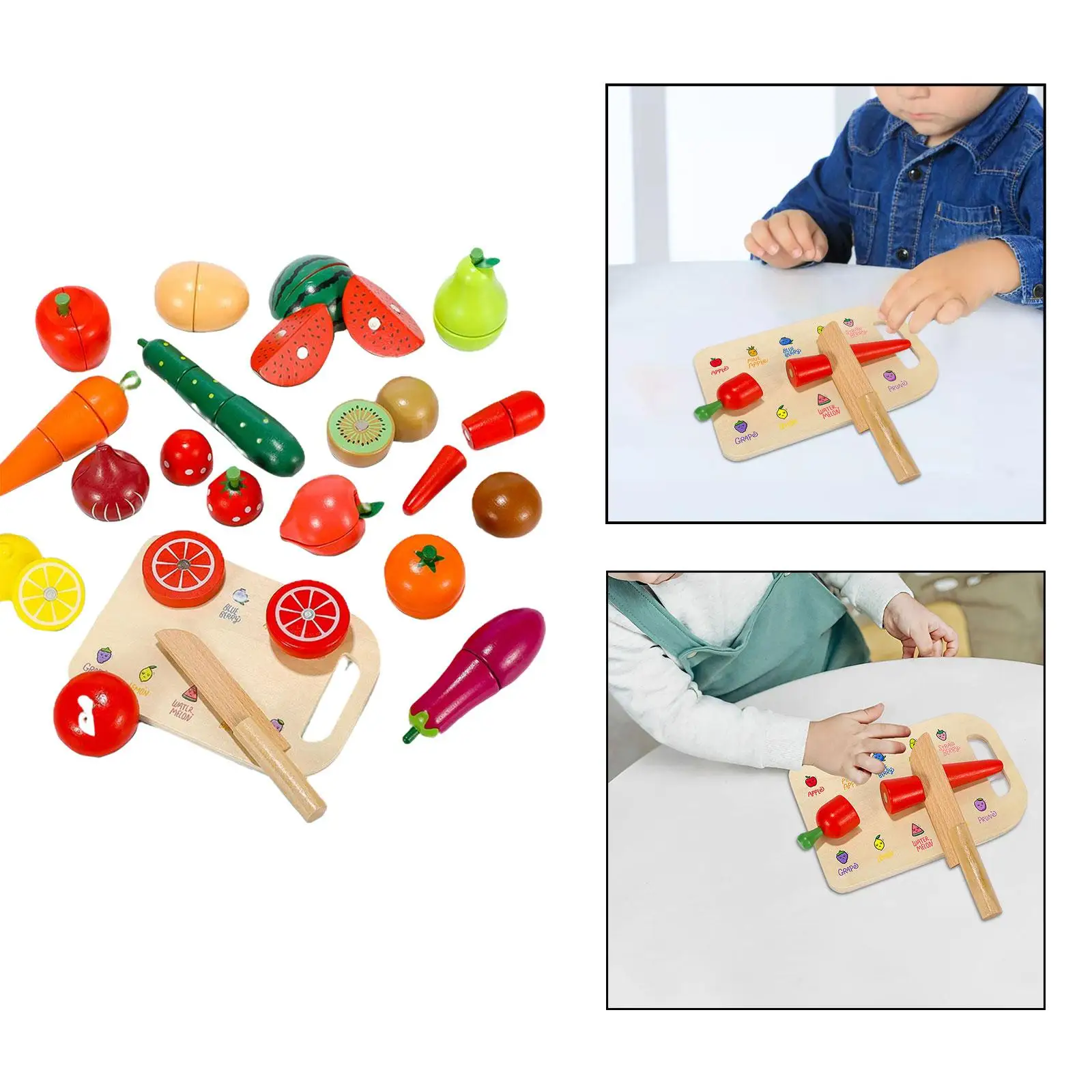 Wood Cutting Fruit Play Food Kitchen Accessories Toy Early Development Durable Smooth Edge