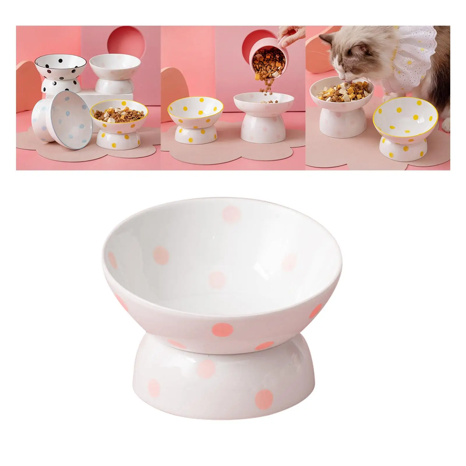 Ceramic Tilted Raised Cat Food Bowl Slant Porcelain Pet Cat Dish Shallow Bowls