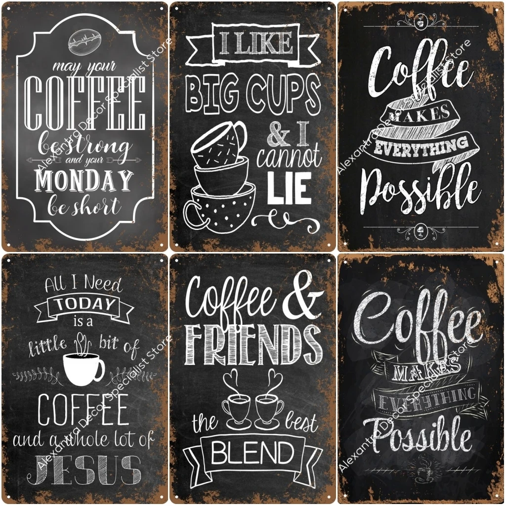 Coffee Vintage Tin Sign Plaque Metal Plate Wall Art Shop Garage Pub Cafe Metal Craft Iron Decorative Painting Poster