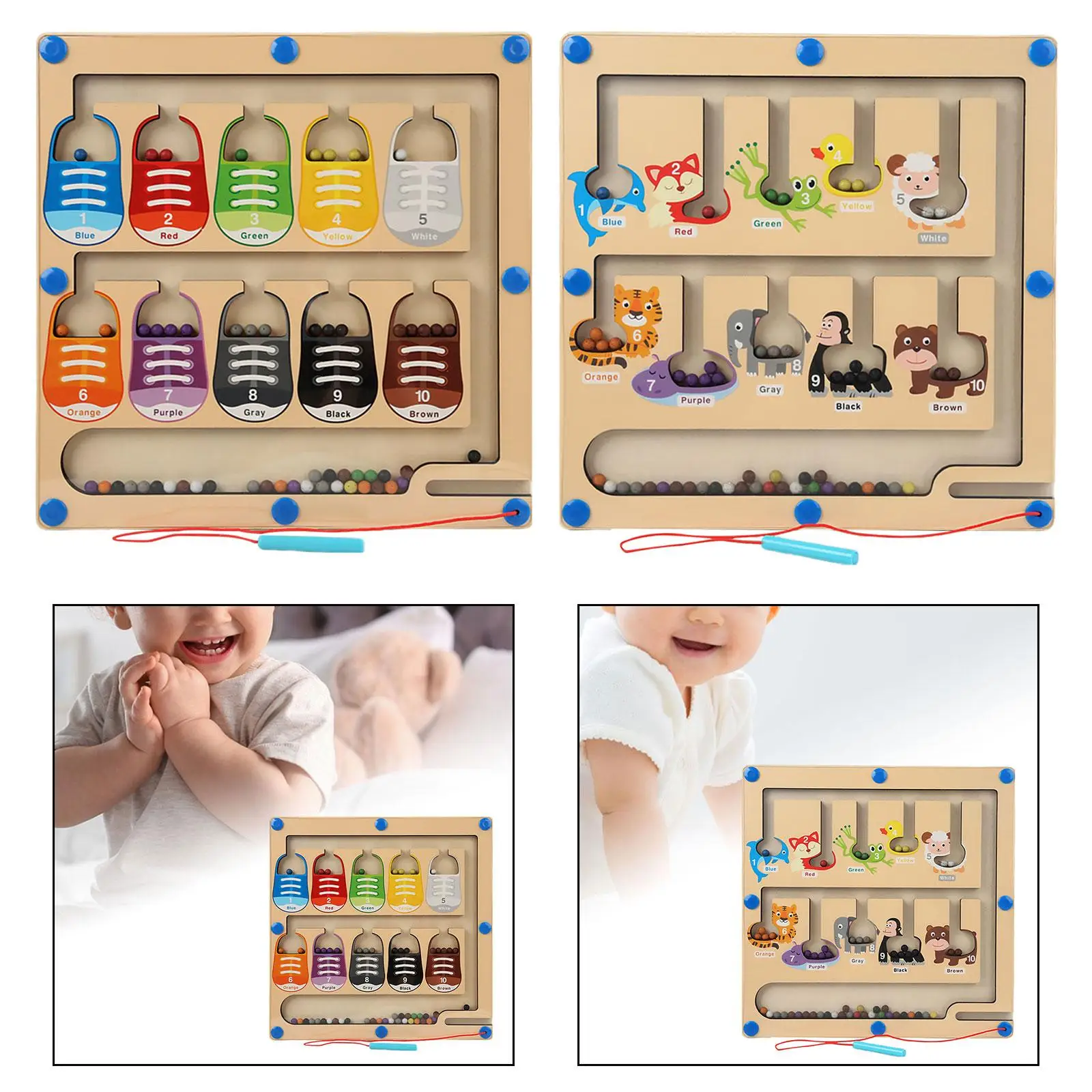 Magnetic Color and Number Maze Toy Wooden Busy Board Wooden Color Sorting Toys Color Recognition for Travel Toy Boys Girls