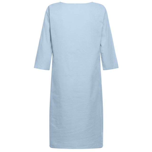 Women Linen Dress Summer Casual Three Quarter Sleeve V Neck Short