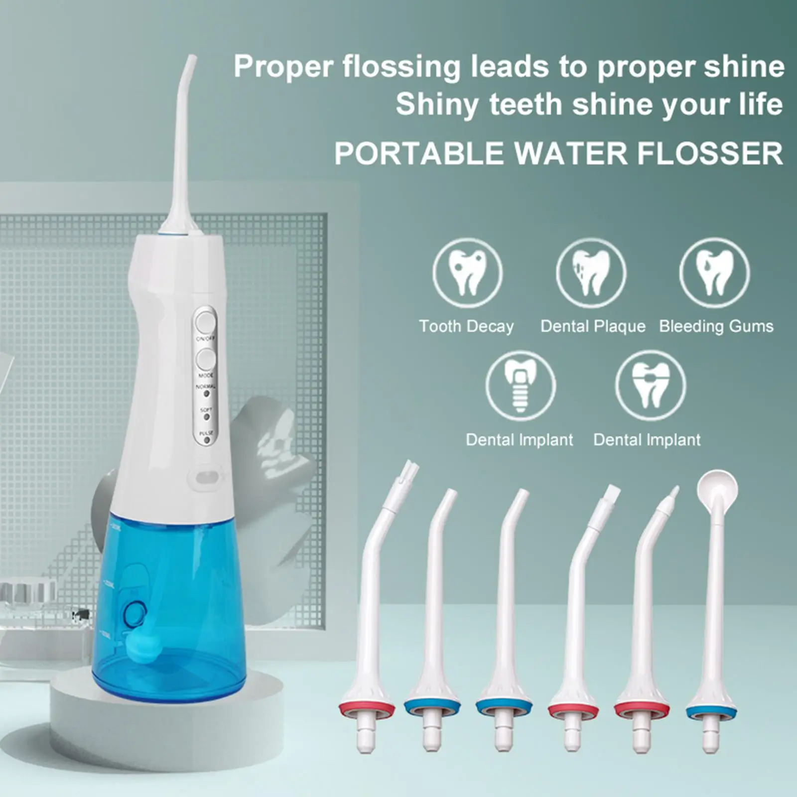 Oral Irrigator Portable Professional IPX7 Waterproof Cordless  for Travel Home