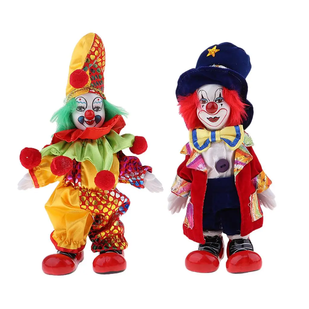 7inch Porcelain Funny Clown Doll Kid` Interactive Toy (Yellow Red)