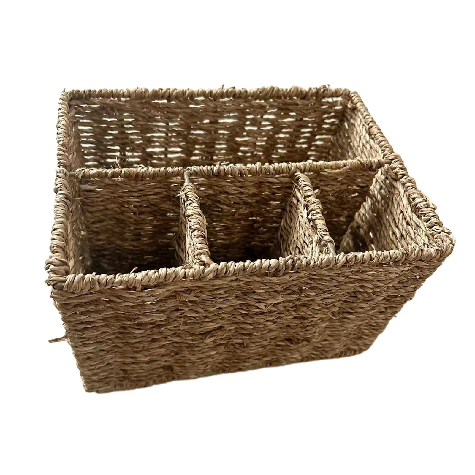 Portable Storage Basket Storage Organizer Box Multifunctional 4 Grids Sundries Organizer Rustic Hand Woven Storage Box for Desk