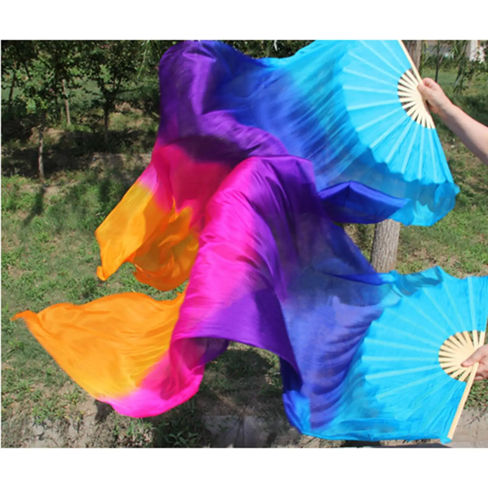 2x Belly Dance Fan Veil Props Dancing Fan 1.8M Handmade Long Silk Fan for Women Men Lady Carnival Costume Accessories Wedding