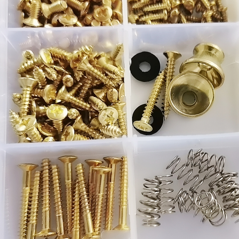 258 Stück Gitarren schraubens atz-9 Typen, Gitarren schrauben sortiment mit Federn für E-Gitarren schalter, Hals platte – Detail 9