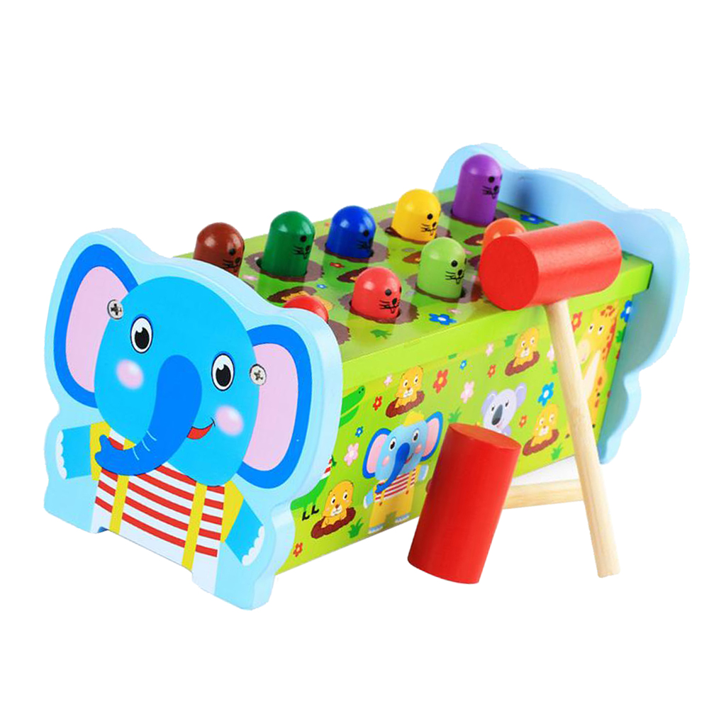 Wooden Toy Pounding  With Wooden Pegs Hammer, Bench Educational Toy for