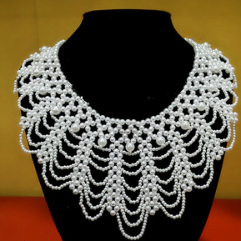 Perle Perlen Spitze Trim Kragen Bänder Frauen Halskette Schmuck für Kleidung Hochzeits kleid – Detail 5