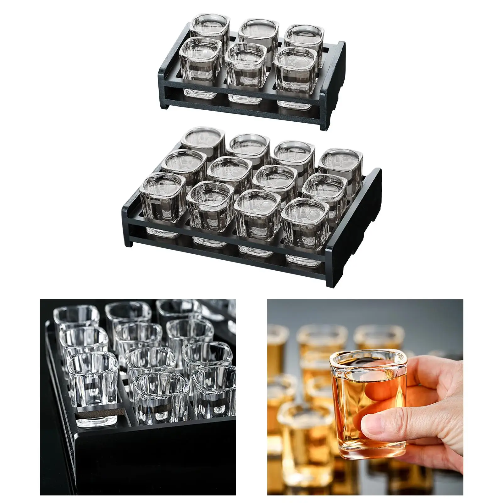 Beer Glass Tray for Bar Display Rack Storage Drinks Cup Stand Cocktail Wood Serving Tray for Club Metal Beer Tray Holder Wooden