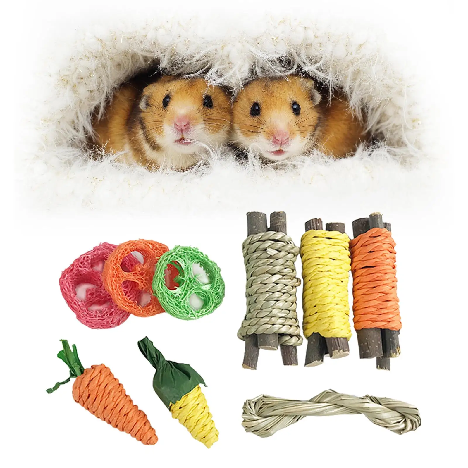 9 Pieces Rabbit Chew Toys Bite Grind  Toy for Guinea Pigs Chinchillas  Cleaning