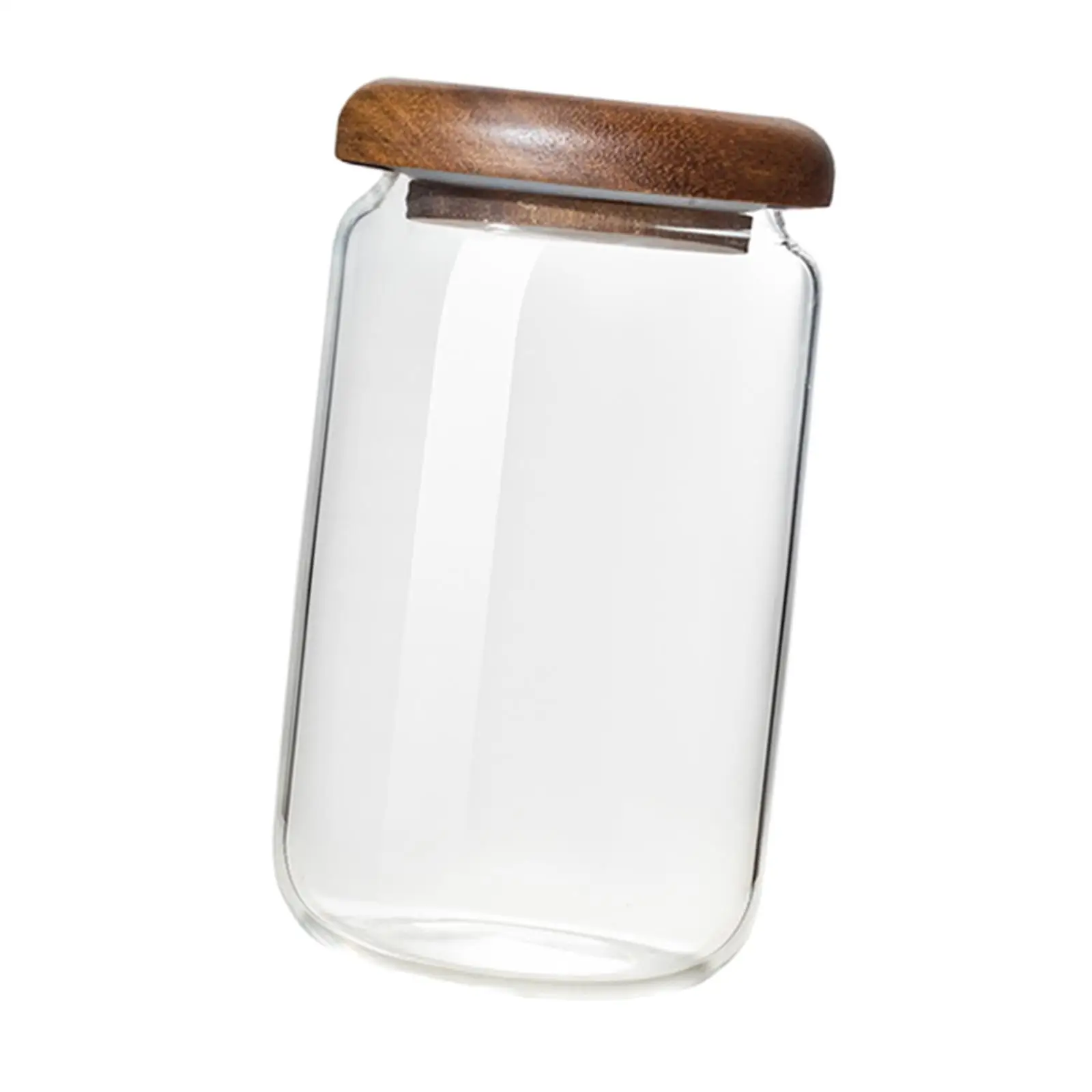 Glass Storage Jar with Wood Lid Reusable Counter Top Organizer Kitchen Canister for Candy Tea Spices Dry Goods Coffee Beans