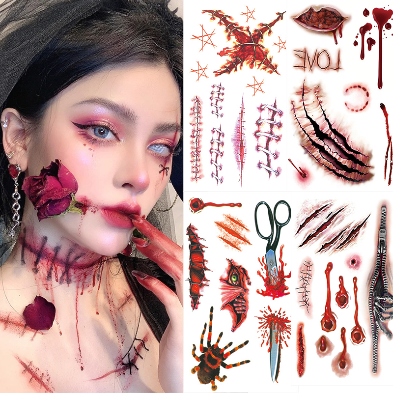 Best of Halloween Temporary Tattoo Stickers Waterproof Lasting Realistic Horror Bloody Scar Wound Party DIY Body Art Decoration Stickers Reviews & Tips