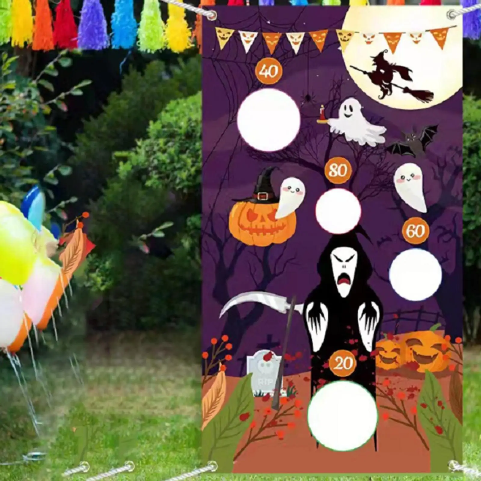 Reusable Halloween Toss Game Banner Party Supplies Hanging Toss Game Banner for Beach Garden Yard Game Toys Activities