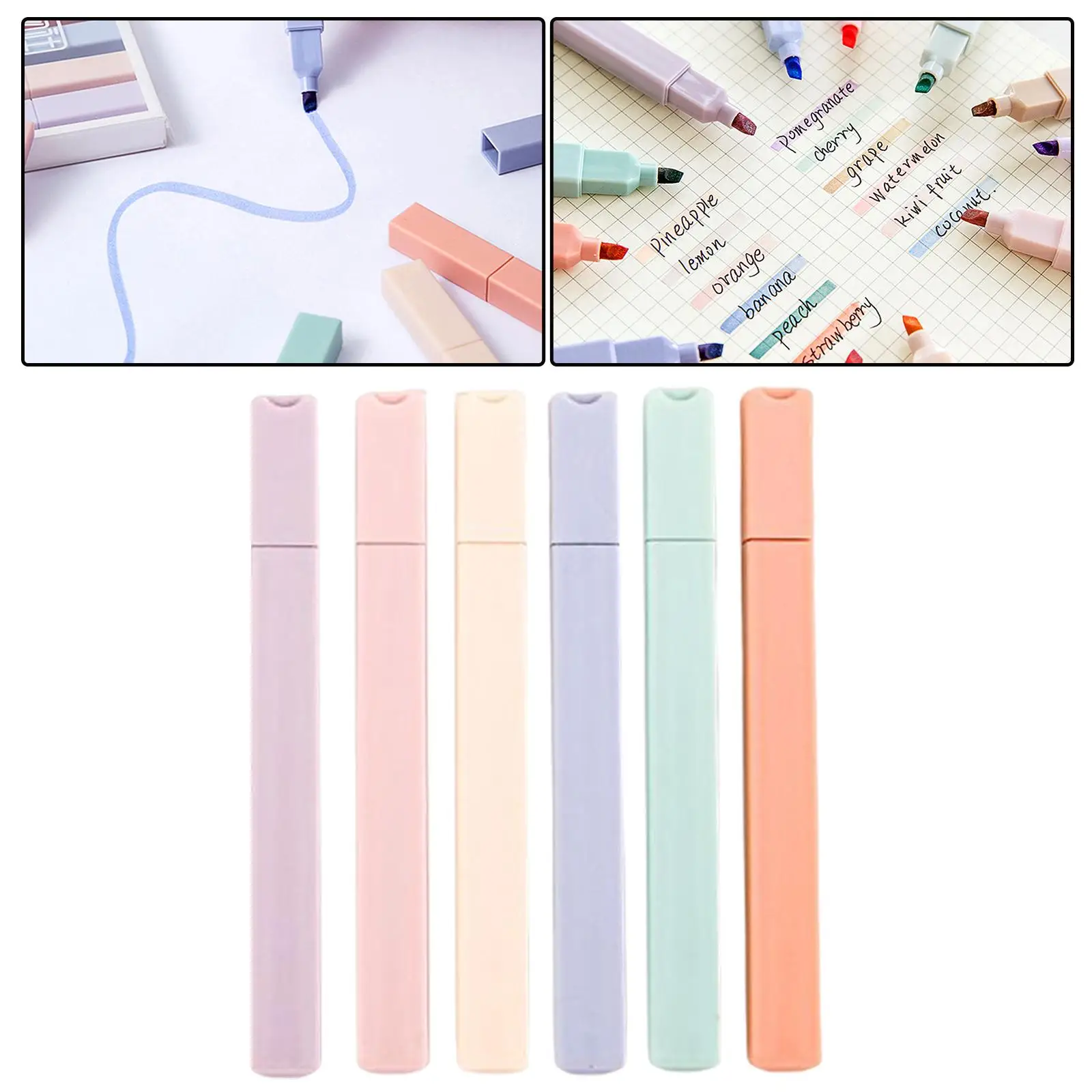 6x Soft Tip Highlighters Accessories Writing Supplies Aesthetic Cute Fluorescent for Adults Kids Office Youth Journaling