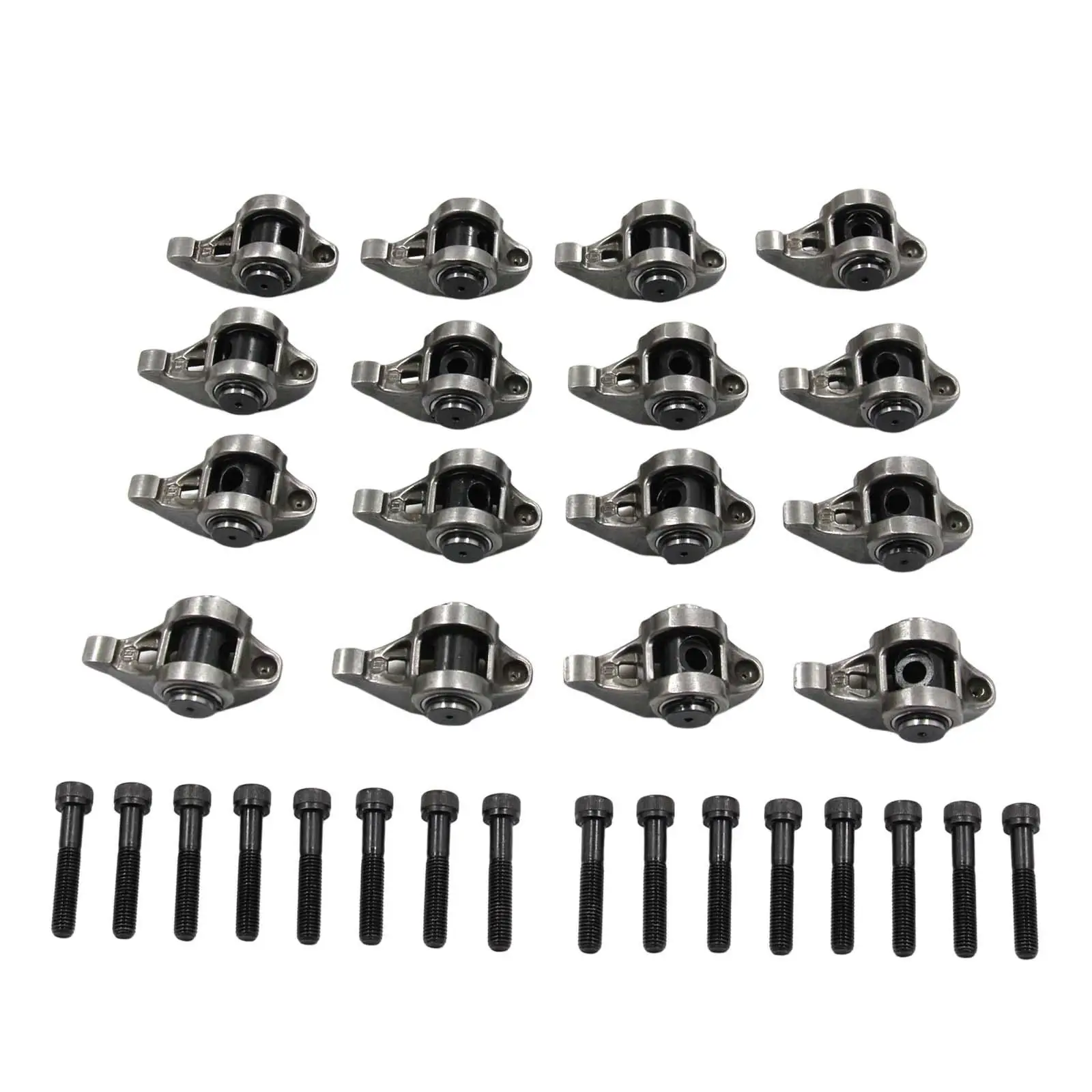 16 Pieces Rocker Arms and Bolts with Trunion Kit 10214664 Replace Parts Steel for Chevrolet LS1 LS2 LS3 LS6 Lq4 Lq9 LM7 LM4