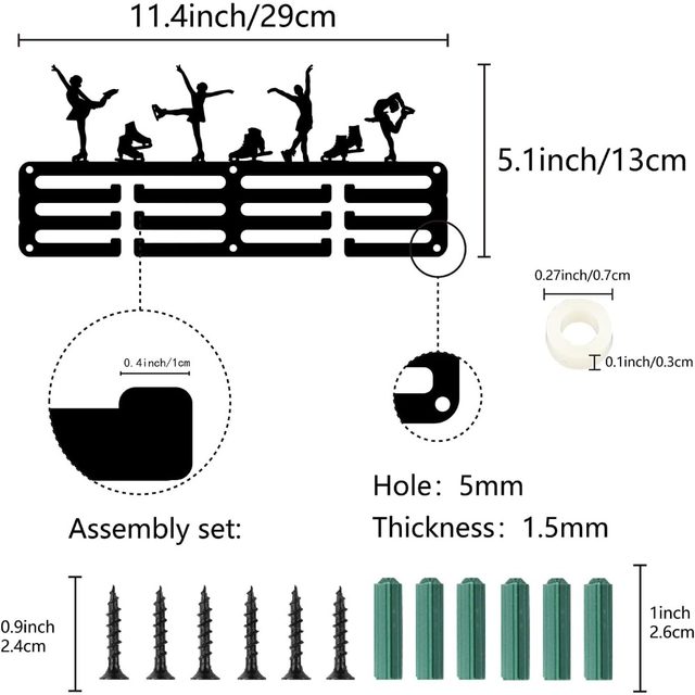 Portamedaglie Con Ganci DSVENROLY Portamedaglie, Mensola Per Trofei, Scaffale In Legno Robusto Con 25 Ganci In Acciaio, Supporto Da Parete Per Medaglie Da Corsa E Trofei (1 Pezzo, Bianco Ganci Neri