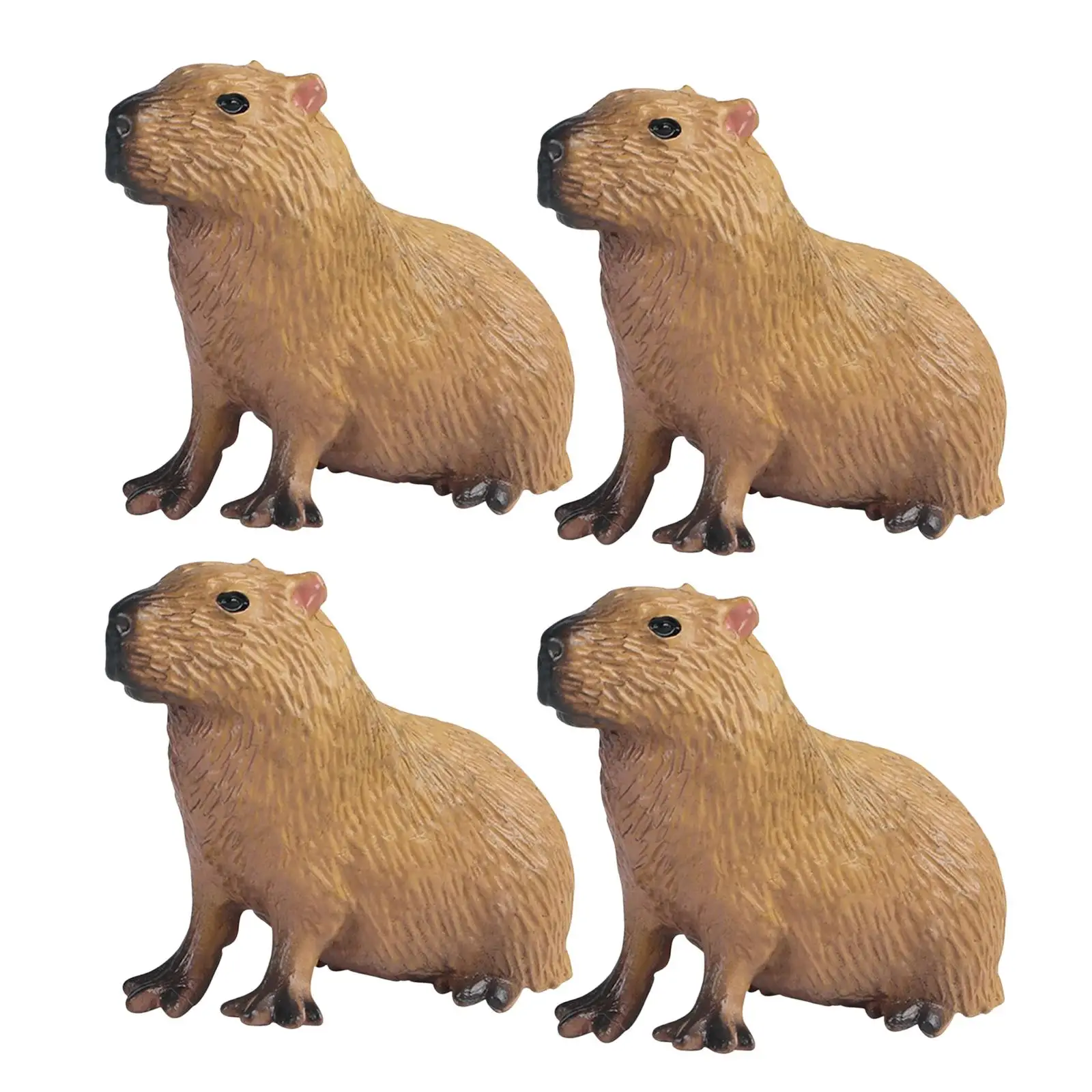 4x Capybara Figurines Toys Animals Model Playset for Home Ornaments Decor