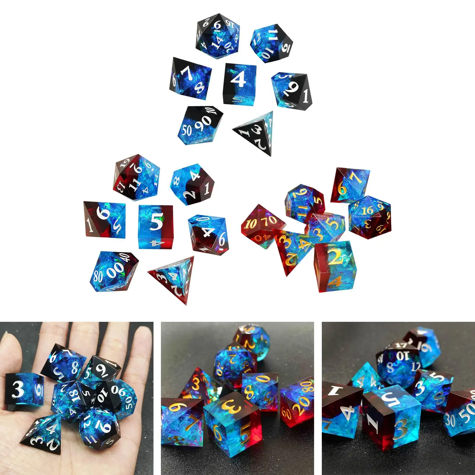 7 Stks Polyhedral Dobbelstenen, D4 D6 D8 D10 D12 D20 en Familie Tafel 