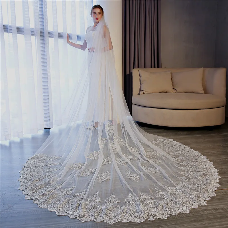 Dingyaoda Bridal Tail Veil High Grade Lace Applique Wedding Veil