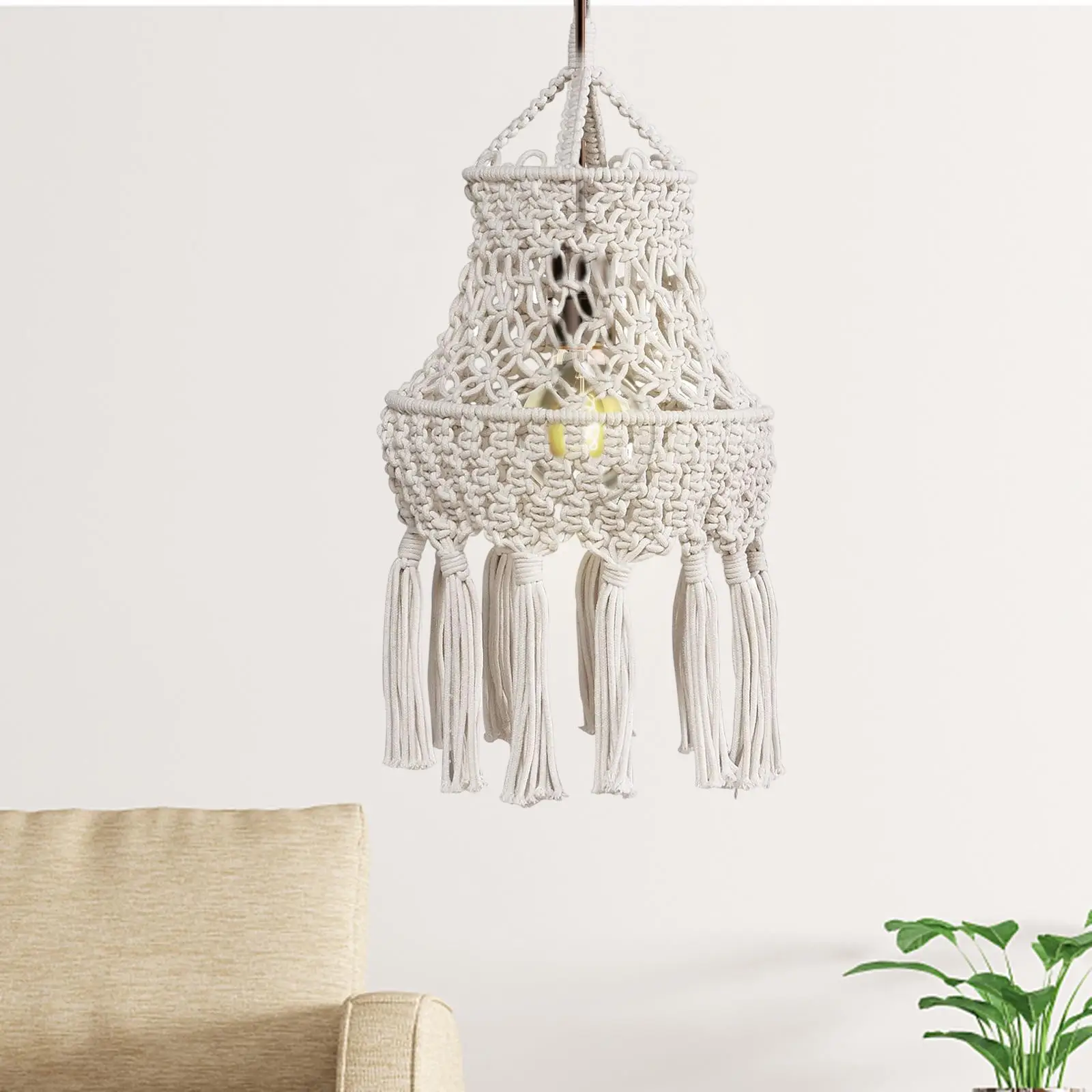 Macrame Lamp Shade Chandelier Lampshade Bohemian Tassel Lamp Shade for Office Home