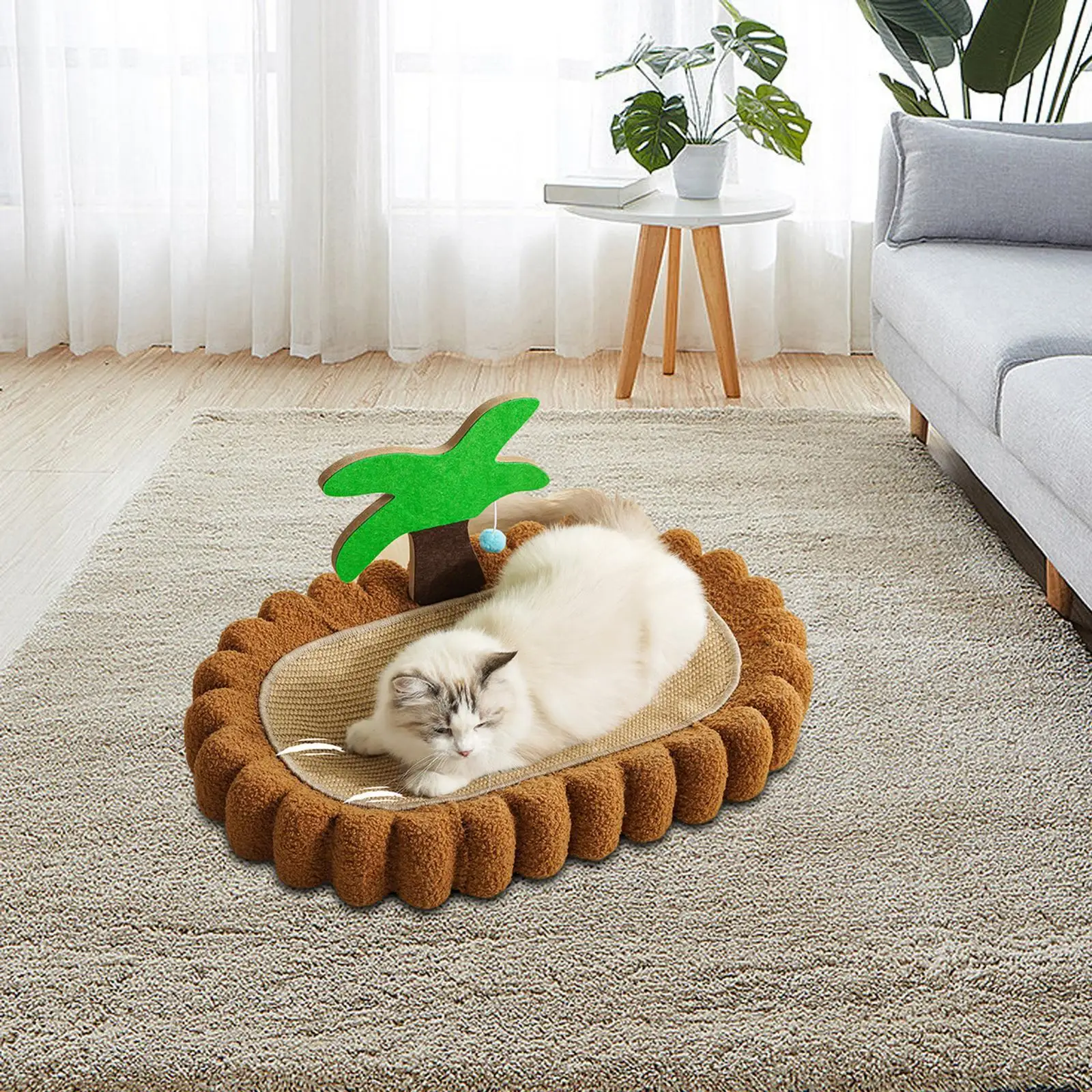 Cat Scratcher Bed Large Sisal Cat Lounge Bowl Furniture Protection with Interactive Ball for Pet Supplies Small and Medium Cats