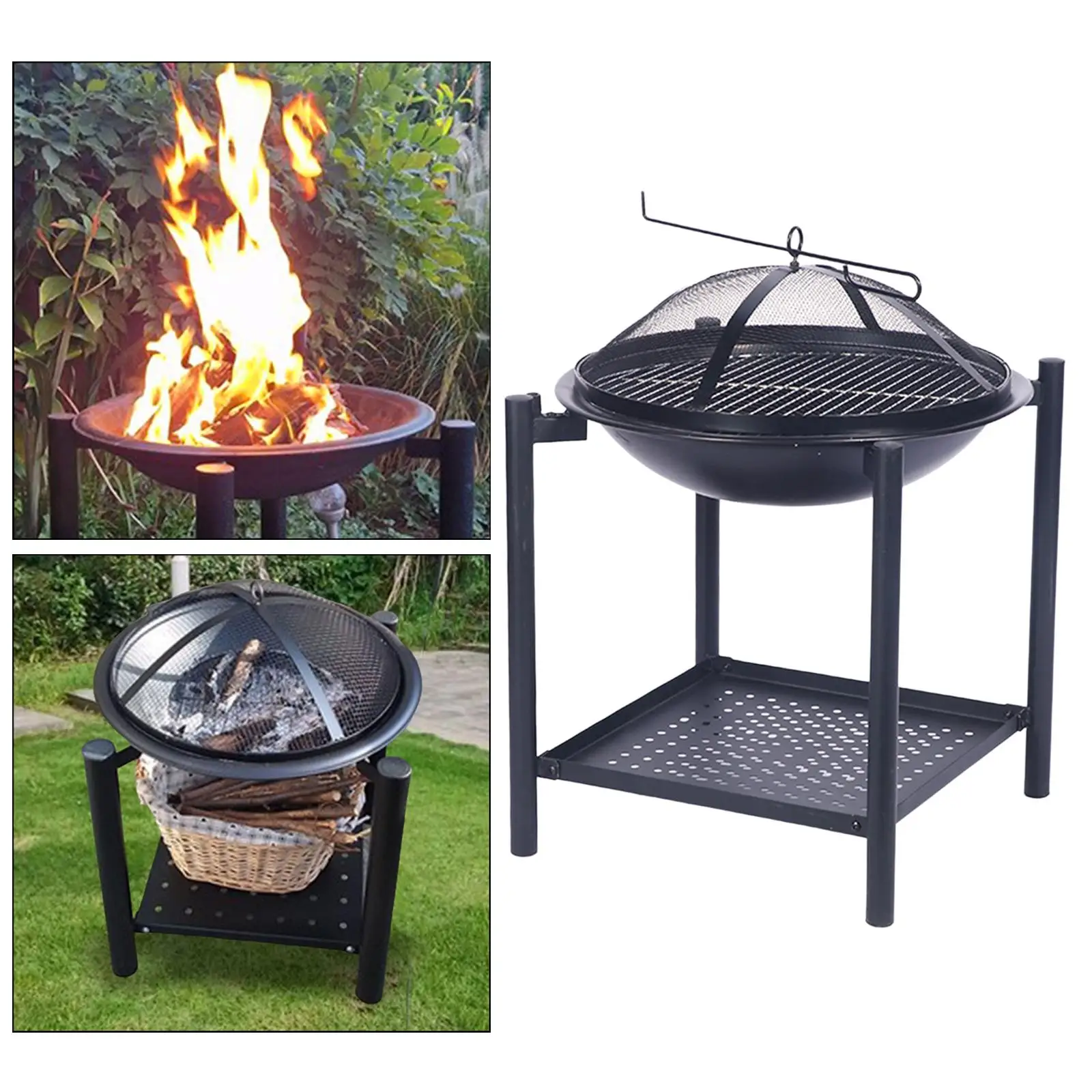 Fire Pit with Cover with Brazier Fireplace for Barbecue Patio Outdoor