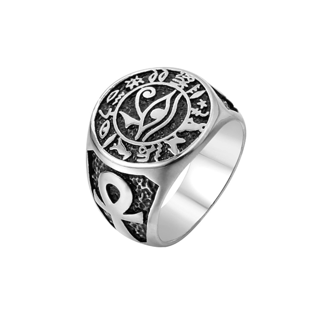 Männer Vintage Ägyptischen Auge von Horus Ring Edelstahl Mysterious Alte Ägypten Text Symbol Ankh Ringe Punk Amulett Schmuck Geschenk – Detail 11