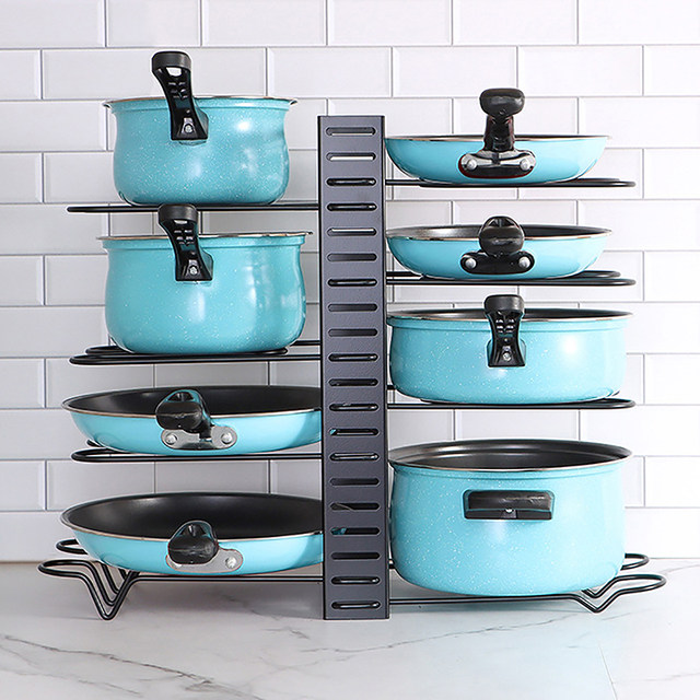 Pot and Pan Organizer for Cabinet, 8 Tier 21” Adjustable Cabinet Pan  Organizer Rack Heavy Duty