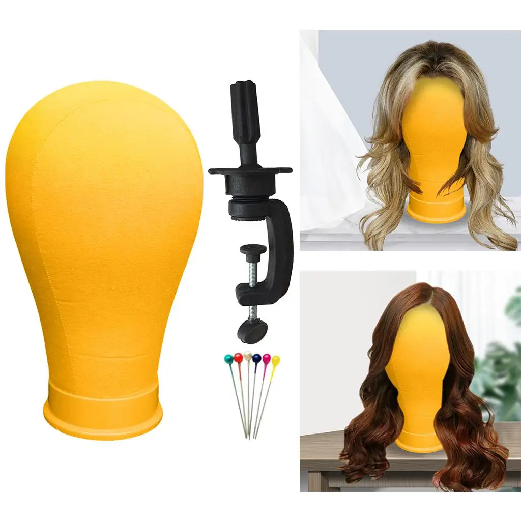 22` Canvas Block Head Mannequin Head Canvas Wig Block Head with Stand and Pins Styling Head Wig Head for Lace Wigs Making