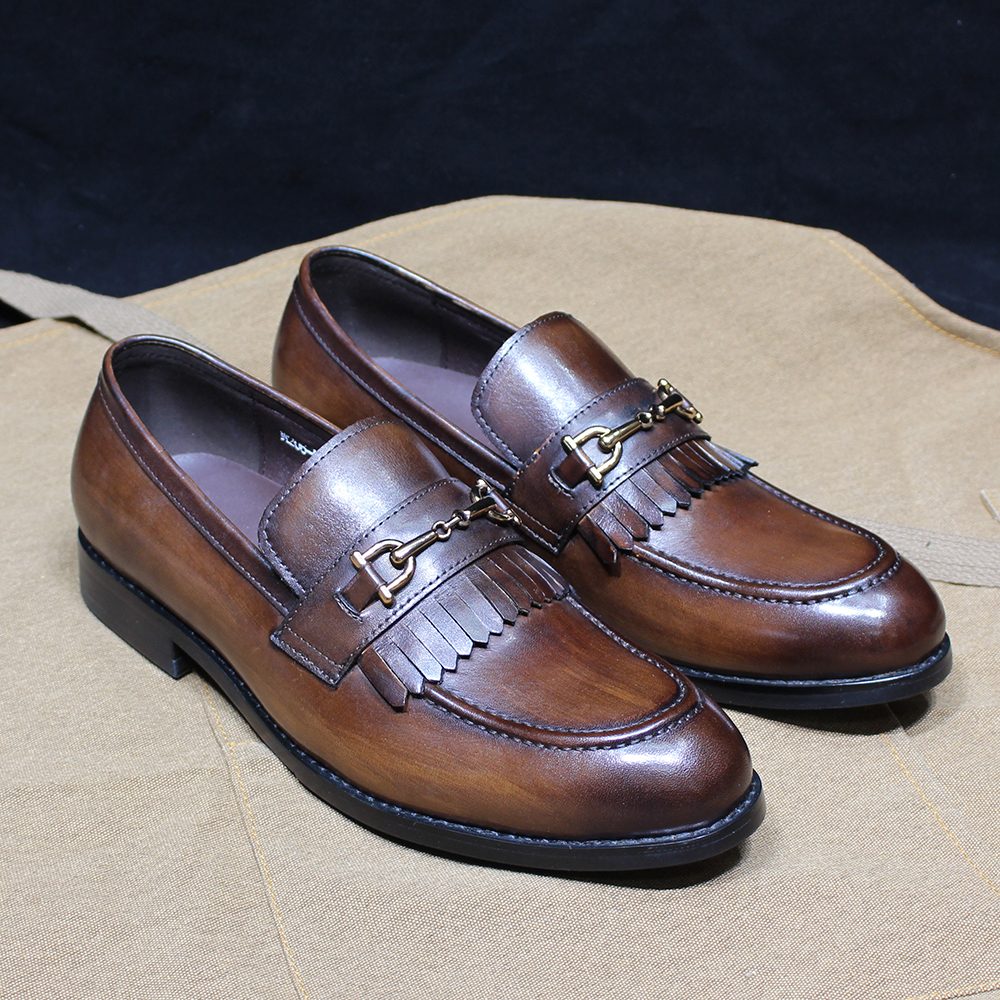 Klassische Herren-Loafer aus echtem Leder mit Quaste, für Hochzeit, Party, Kleid, Schuhe, Metallknopf-Detail, Büro, Freizeitkleidung – Detail 4