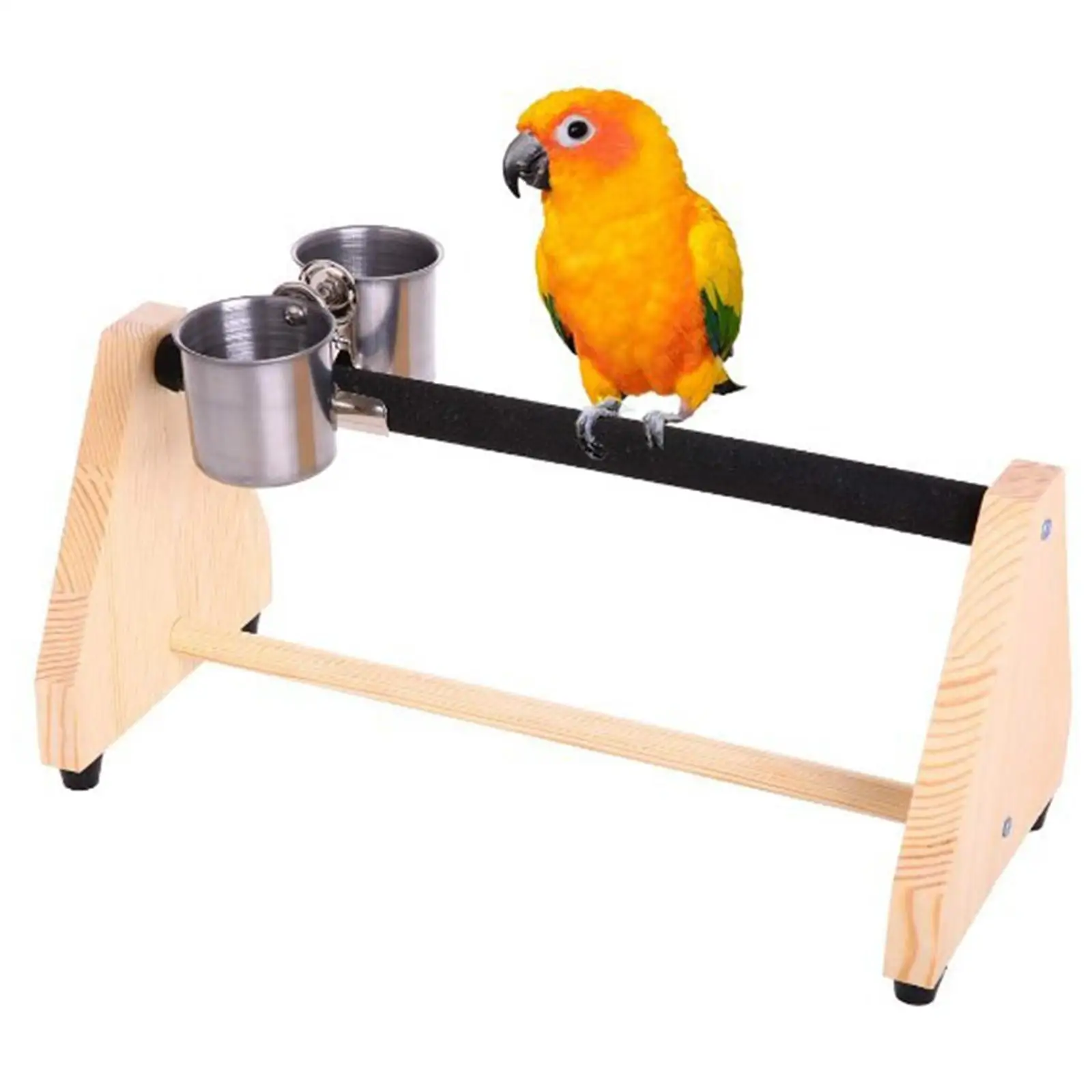 Pet Parrot Playstand with 2 Stainless Steel Feeding Cups for Cockatiel